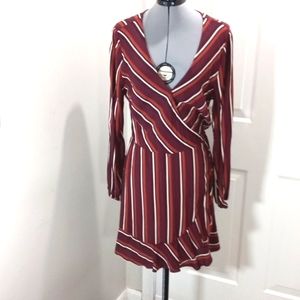 Burgundy/Black Wrap style dress Sz Med  New WT